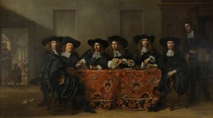 Six Regents and the Housemaster of the Oude Zijds Institute for the Outdoor Relief of the Poor, Amsterdam, 1675
