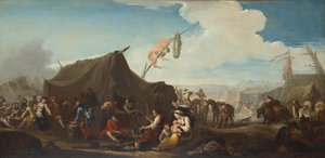 Lejrliv med sutler-telt af Pieter van Bloemen