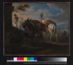 Mules halting by the wayside, before 1720dani