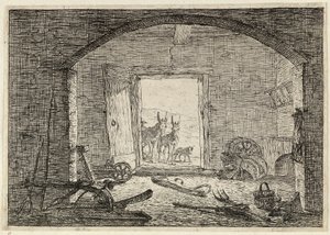Æsler foran døren til en stald af Pieter van Laer
