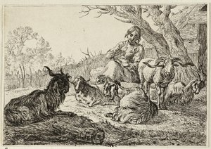 Hyrdinde blandt geder og får af Pieter van Laer