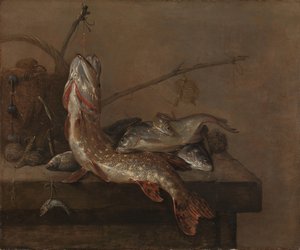 Stilleben med fisk af Pieter van Noort