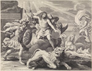 Salgsfremmende tryk med en allegorisk repræsentation af Ludvig XIV som Jupiter, 1659
