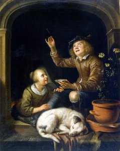 Sæbeboblen. Maleri af Pieter Cornélisz van Slingelandt (1625 - 1691). Museo del Castello i Milano.