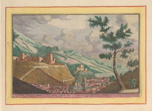 Udsigt over Granada og bygningerne i Alhambra Gesigt af de to slotte Granade, Alhambre og van den Rooden Tooren; fra en anden side (titel på objekt) Theatrum Hispaniae (...) (serietitel) af Pieter van den Berge