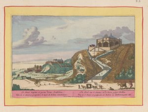 Udsigt over Santo Amaro-kirken nær Lissabon Kirken S. Amatus og havnen segt Bellem (titel på objektet) Theatrum Hispaniae (...) (serietitel) af Pieter van den Berge