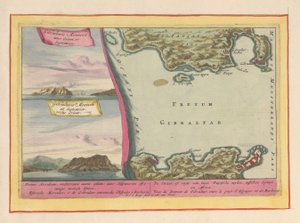 Udsigt over Gibraltarklippen og et kort over Gibraltarstrædet Strædet, eller strædet af to Duytsche mylen, mellem Spanien og Afrika (...) (titel på objektet) Theatrum Hispaniae (...) (serietitel)