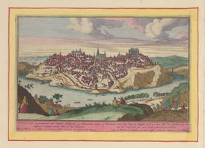 Udsigt over byen Toledo Toledo, ved Tajo, i Castilla; ære hoffet for goterne og maurerne, som dekorerede denne by med mange hovedbygninger (titel på objektet) Theatrum Hispaniae (...) (serietitel) af Pieter van den Berge