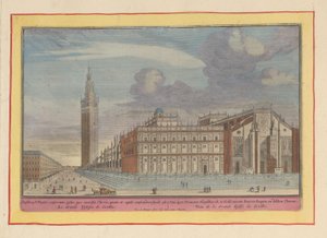 Katedralen og Giralda-tårnet i Sevilla Vor Frue af Hovedkirken, i Sivilie; ved siden af ​​sin høje og tykke Tooren (titel på objekt) Theatrum Hispaniae (...) (serietitel) af Pieter van den Berge