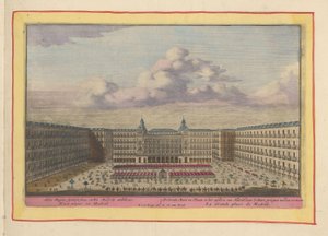 Plaza Mayor i Madrid The Great Mart and Place, i centrum af Madrid, hvor tyrefægtningerne vises (titel på objekt) Theatrum Hispaniae (...) (serietitel) af Pieter van den Berge