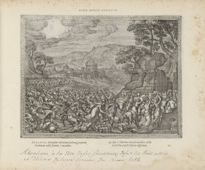 Abraham bevrijdt Lot Hjælp til et godt sind (titel på objekt) De hellige emblemer og begge testamenters hovedhistorier (Oude Testamente) (serietitel) Billeder og figurer af bøger (serietitel) af Pieter van der Borcht (I)