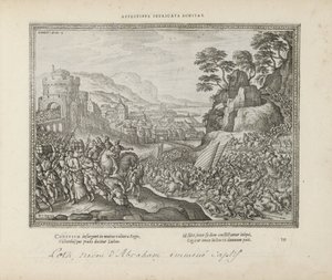 Lot bliver vejvoeder fra Sodoma Affektion indviklet godhed (titel på objekt) De hellige emblemer og begge testamenters hovedhistorier (Oude Testamente) (serietitel) Billeder og figurer af bøger (serietitel) af Pieter van der Borcht (I)