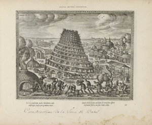 Toren van Babel Elusa mundi potenia (titel på objekt) De hellige emblemer og begge testamenters hovedhistorier (Oude Testamente) (serietitel) Billeder og figurer af bøger (serietitel) af Pieter van der Borcht (I)