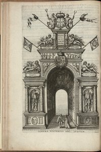 Floderne Tejo, Plata, Ganges og Hydaspes. Bagsiden af den portugisiske triumfbue, Ernst, ærkehertug af Østrigs indtog i Antwerpen, udgivet 1595 (gravering)