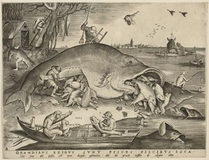 Store fisk Spis små fisk af Pieter van der Heyden