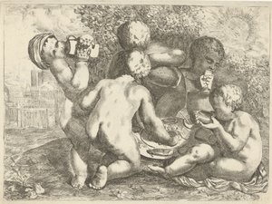 Bacchanal med fem putti af Pieter van der Plas (II)