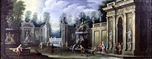 Arkitektonisk capriccio med figurer af Pietro Paltronieri