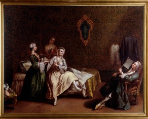 Damens opvågning (Maleri, ca. 1740) af Pietro (after) Longhi