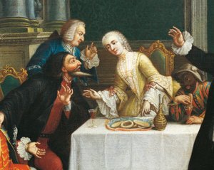 "Snacket med maskerne"" Komikere iført Commedia dell