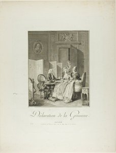 Meddelelse om graviditet, fra Monument du Costume Physique et Moral de la fin du Dix-huitième siècle