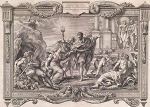 Annibale Carracci introducerer maleri til Apollo og Minerva, 1674. af Pietro Aquila