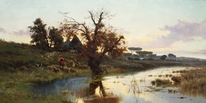 Flok ved solnedgang (olie på lærred) af Pietro Barucci