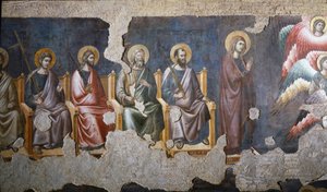 The Last Judgment Detail of the Apotres (hvoraf Saint Paul har ret) - Fresco af Pietro Cavallini