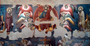 Den sidste dom Den trunkende Kristus omgiver engle. Detalje. Fresco af Pietro de Cerroni dit Cavallini (aktiv omkring 1273-1321) 1293 Rom, Santa Cecilia in Trastevere