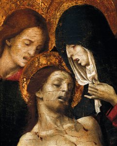Nedstigning fra korset (Deposizione), detalje af Johannes, Jomfru Maria og Kristus, begyndelsen af det 16. århundrede (tempera på panel) af Pietro Cavaro