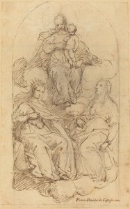 Jomfruen og barnet tilbedt af Saint Catherine og en anden kvindelig helgen af Pietro Damini