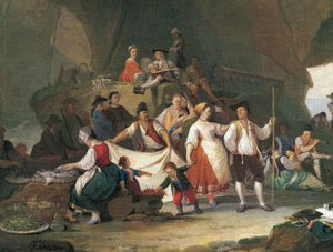 Morgenmad ved havet, af Pietro Fabbris (1740-1792), detalje af Pietro Fabris