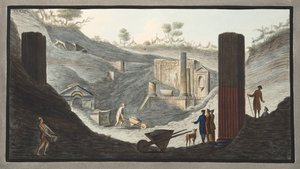Tidlige udgravninger ved Herculaneum, hvor Sir William var aktiv med støtte fra monarkerne, fra 