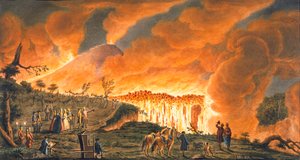 Udsigt over Hamilton, der eskorterede deres sicilianske majestæter den 11. maj 1771, for at observere lavastrømmen, 1 af Pietro Fabris