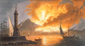 Udsigt over Vesuvs store udbrud fra molen i Napoli natten den 20. oktober 1767, 1776 af Pietro Fabris