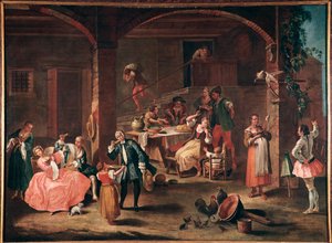 La merenda in Campagna (Snacksen på landet) Maleri af Pietro Longhi (1702-1785) ca. 1750 Dim 96x131 cm Venedig, Ca 