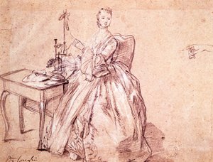 Lady spinding tråd, af Pietro Longhi (1701-1785), tegning af Pietro Longhi