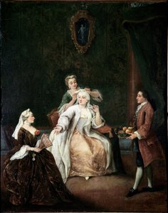 Frisøren (Frisøren) Maleri af Pietro Longhi (1702-1785) 1760 ca. Dim 62x50 cm Venedig, Ca 