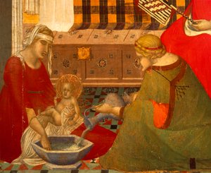 Jomfruens fødsel, detalje fra Triptykon om Jomfruens fødsel af Pietro Lorenzetti (ca. 1280-1348), tempera på træ af Pietro Lorenzetti