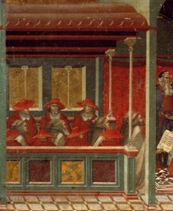 Honorius III godkender karmeliternes regel, detalje fra predella af altertavle til Carmine af Pietro Lorenzetti (ca. 1280-1348), tempera og guld på træpanel af Pietro Lorenzetti