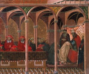 Honorius III godkender karmeliternes regel, detalje fra predella af altertavle til Carmine af Pietro Lorenzetti (ca. 1280-1348), tempera og guld på træpanel af Pietro Lorenzetti