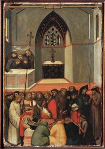 Den opgravede krop af St. Ydmygheden er uspoleret (polytykon om Saint Ydmyghedens liv) - Detrempe på træ 1300-tallet af Pietro Lorenzetti