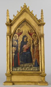 Jomfru og barn med de hellige Augustin, Nikolaj, Katarina, Lucy og engle, ca.1340-45 (tempera og bladguld på panel)