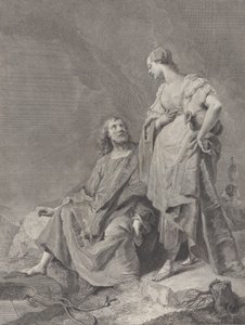Kristus og kvinden fra Samaria ved brønden, fra serien af 112 aftryk af helligdommen..., 1743-63 af Pietro Monaco