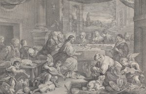 Kristus forvandlede vand til vin ved brylluppet i Kana, 1743-63.