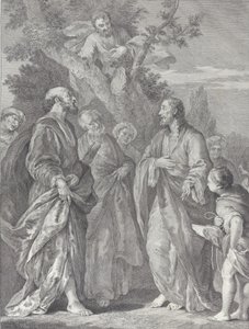 Omvendelse af Zakæus, med Kristus til højre henvendt til skatteopkræveren, som har sæde..., 1730-39.