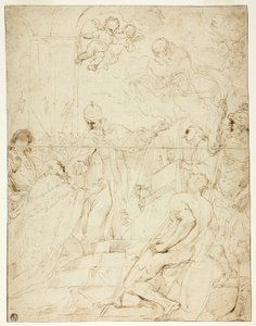 Hellig, der viser sig for hersker (recto); Flyvende Putto (verso)