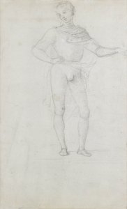 En undersøgelse af en figur i en tilbedelse af magi (sort kridt) af Pietro Perugino