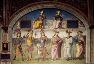 Allegorier om styrke og temperament med seks antikke helte af Pietro Perugino