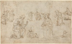 Hyrdernes tilbedelse, ca. 1517 (tegning med pen og blæk) af Pietro Perugino