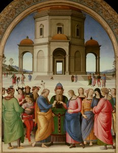 Jomfruens ægteskab Maleri af Pietro Vannucci dit Il Perugino (The Perugin) (1450-1523) 1504 Søn. 2,36x1,86 m - Caen, kunstmuseum - Jomfruens ægteskab - Maleri af Pietro Vannucci, kaldet Il Perugino (1450-1523), olie på træ (234 x 18)